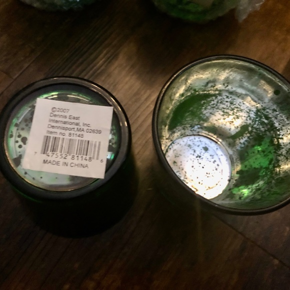 Set of 2 Green Mercury Glass Candle Holders for Votives, Tealights, Christmas - Picture 4 of 8
